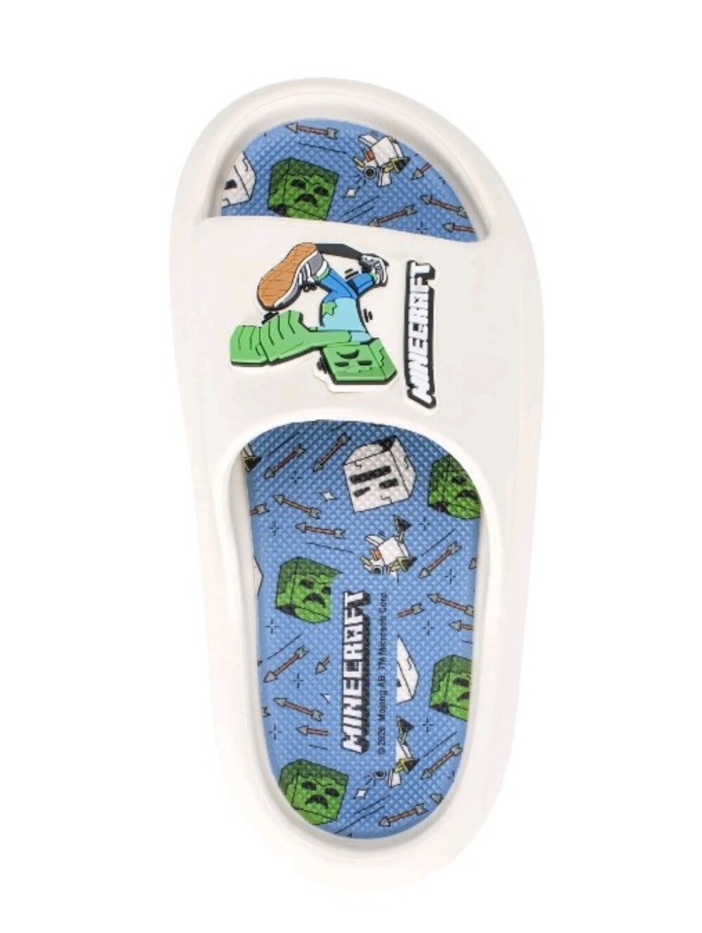 🍒♡Minecraft Kids White and Blue Slide Sandals